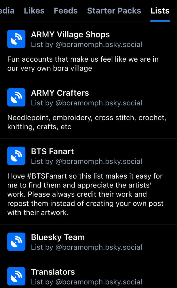 My Bluesky lists 1