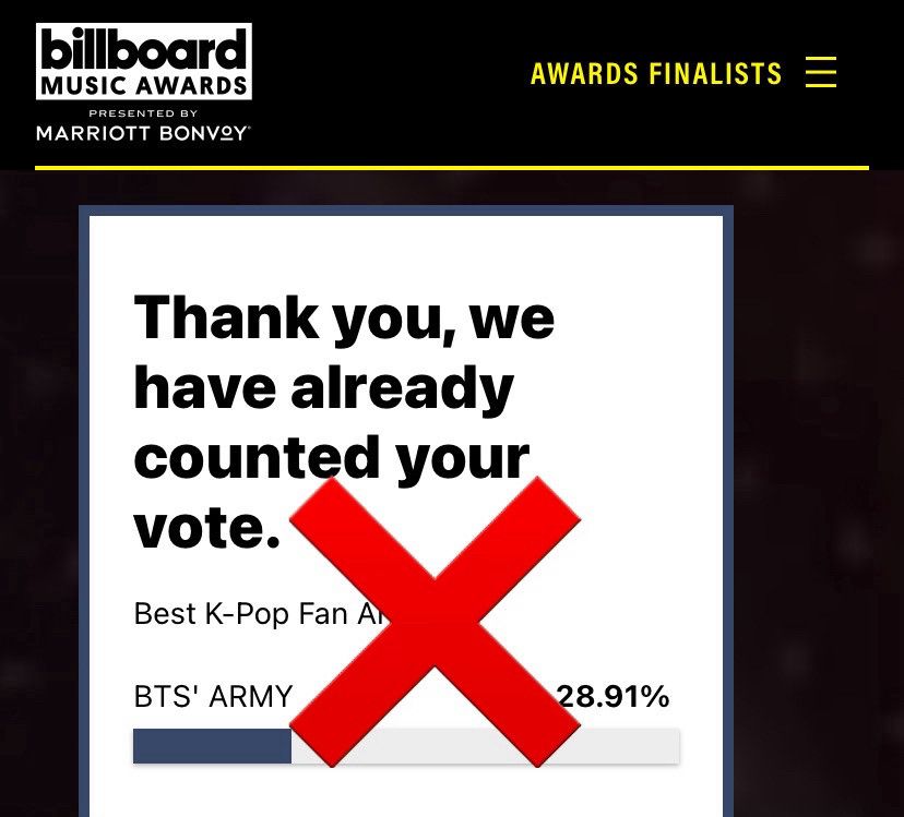 Billboard message “Thank you, we have already counted your vote” tells you the system detected multiple votes and only counted the first one.