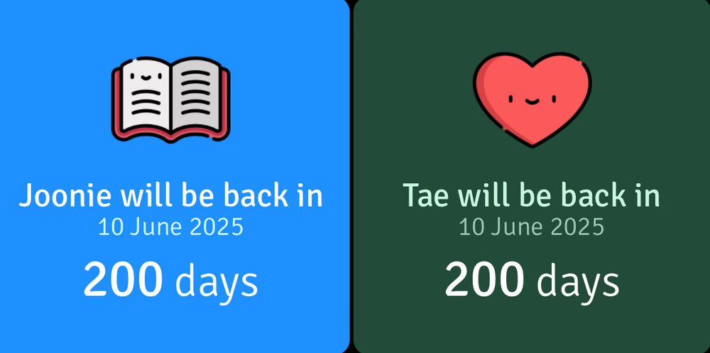 Countdown app shows only 200 days left till Namjoon and V’s discharge from military service.