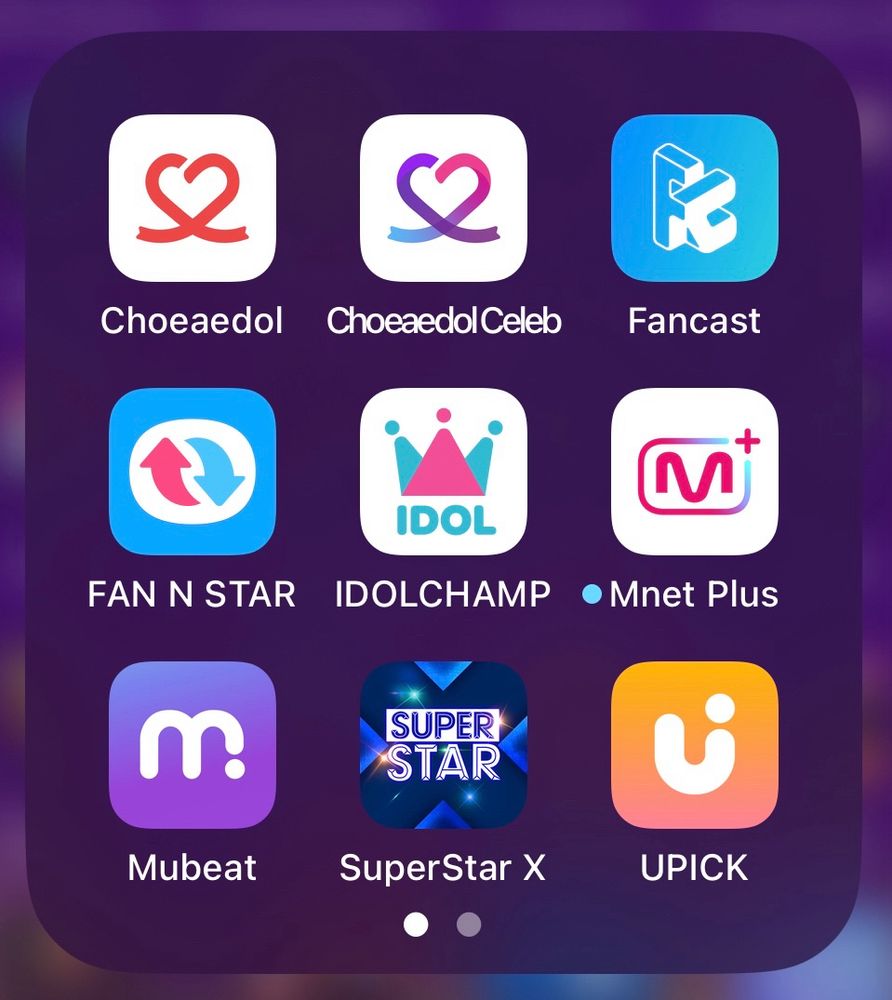 My voting apps - Choeaedol, Fancast, FNS, Idol Champ, Mnet, Mubeat, SuperStar X, UPICK