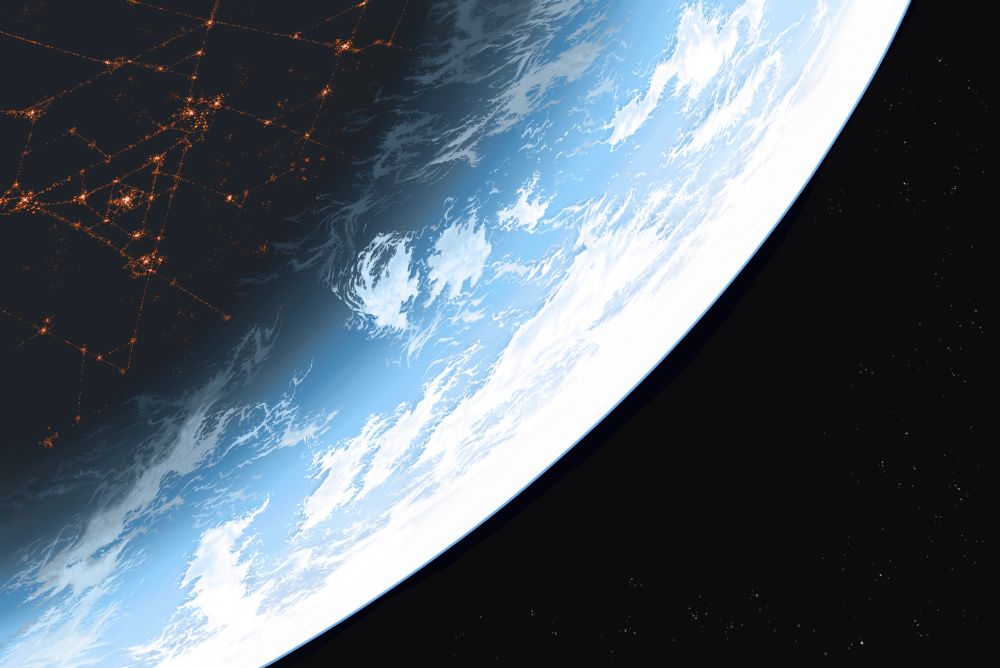 a planet with some city lights 