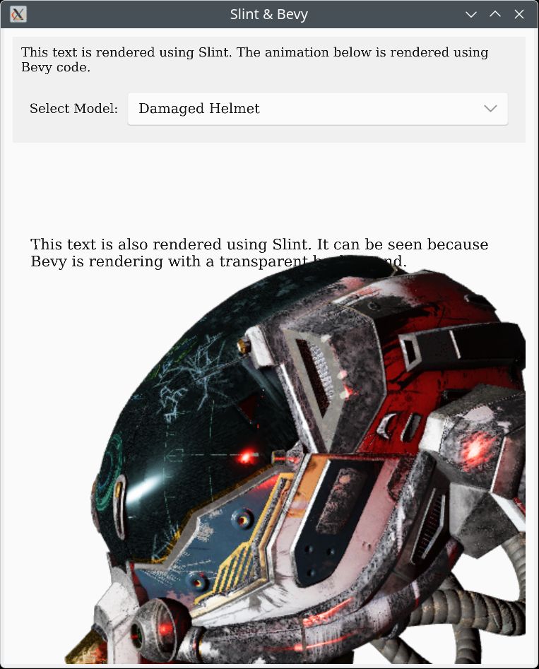 Screenshot showing the Slint's bevy integration example