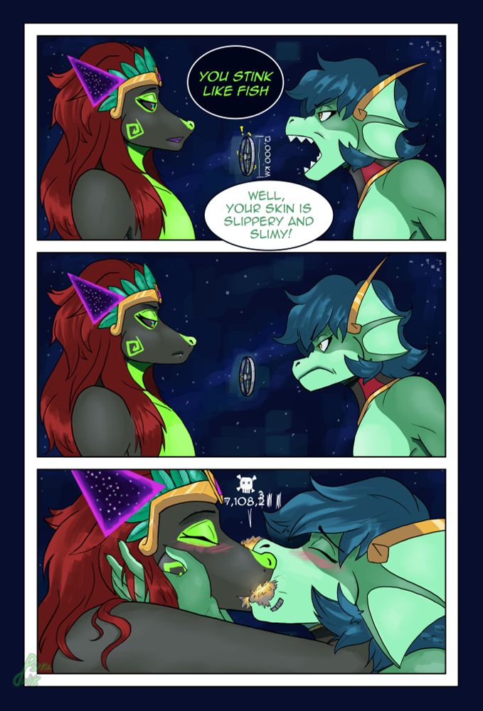 Comic page of two characters kissing 