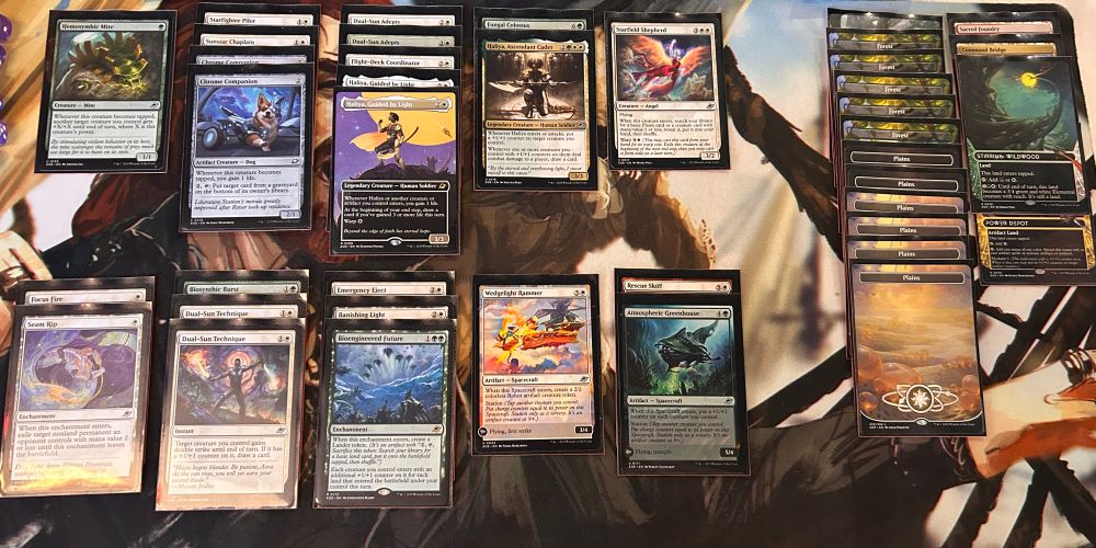 A magic the gathering deck, white green, notably two Haliya, Guided by light 