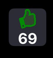 A green BoardGameGeek thumb with number 69 under it. Nice. 