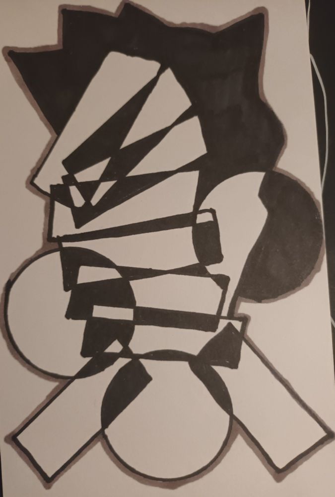 À l'aide de formes géométriques simples, dessin caricatural d'une figure masculine ambiguë 