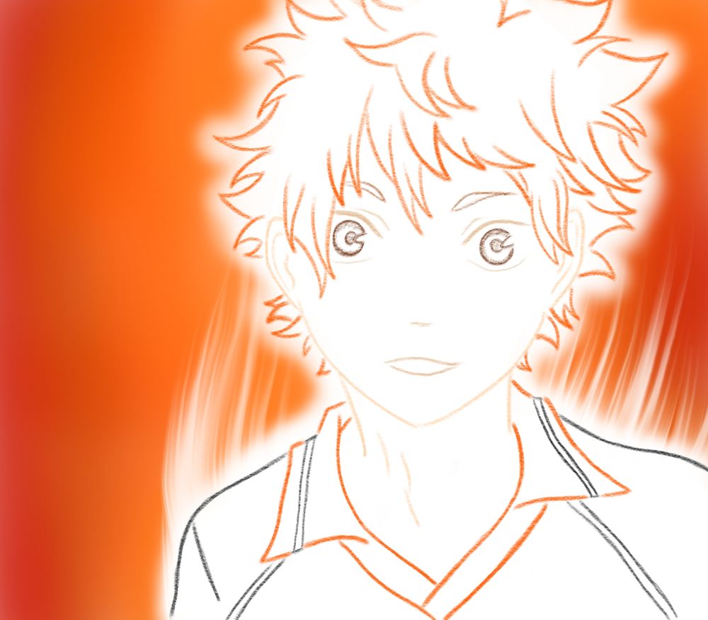 Colored doodle of Hinata with a kind of fire-y themed background