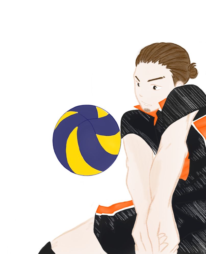 Colored doodle of Asahi bumping a volleyball