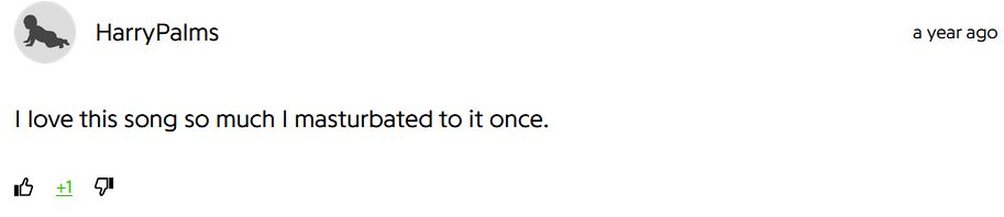 genius lyrics comment saying "i love this song so much i masturbated to it once"