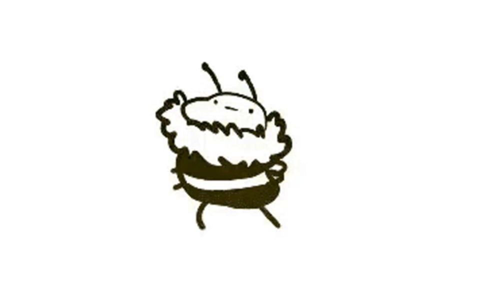 a black and white drawing of a bee sitting on a white background .