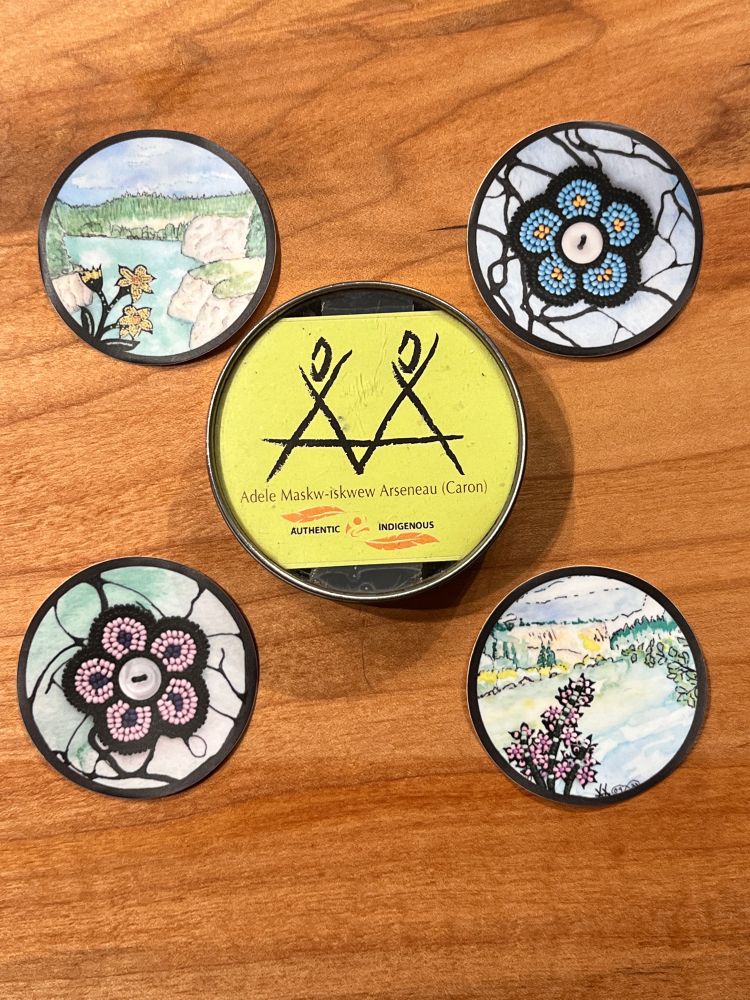 4 watercolour and beadwork stickers.