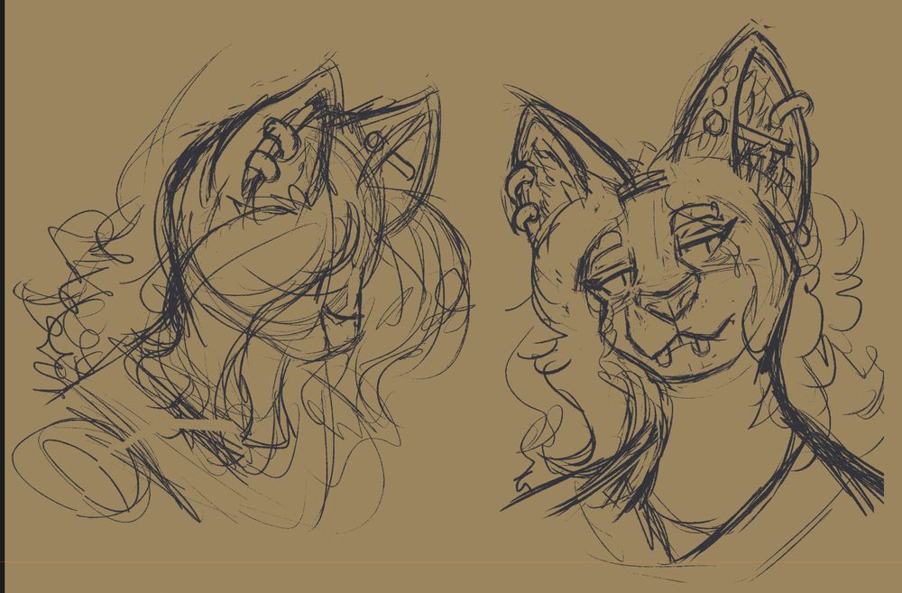 Sketch of sylvie with ears that are more Serval shaped than Lynx shaped and signature messy hair 