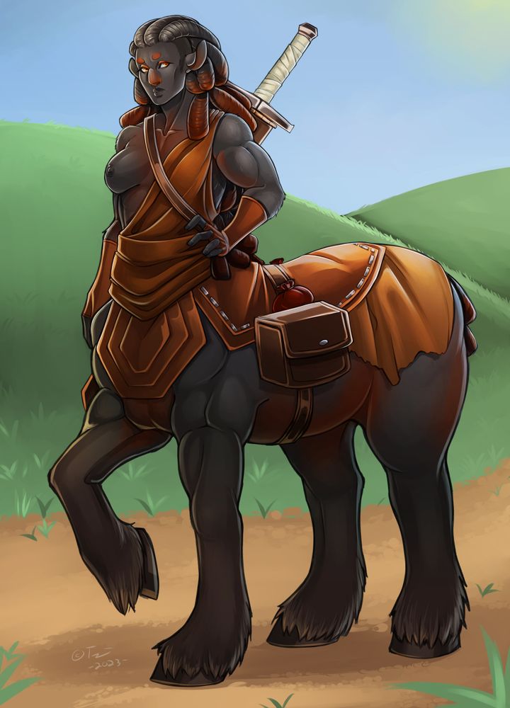Zelphia, a Shire-horse sized centaur lady.