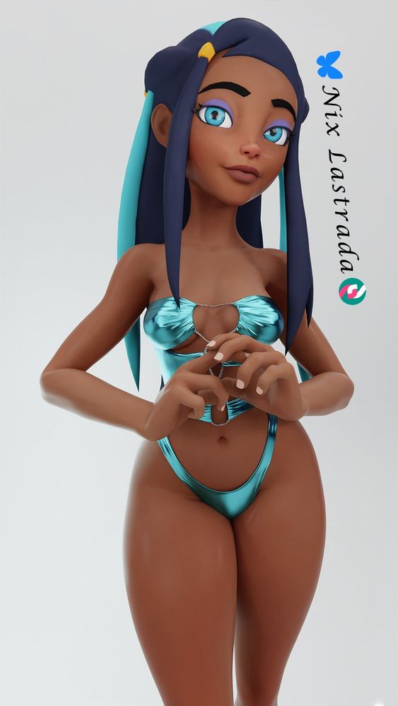 Nessa in a swimsuit holding her hands in front of her
