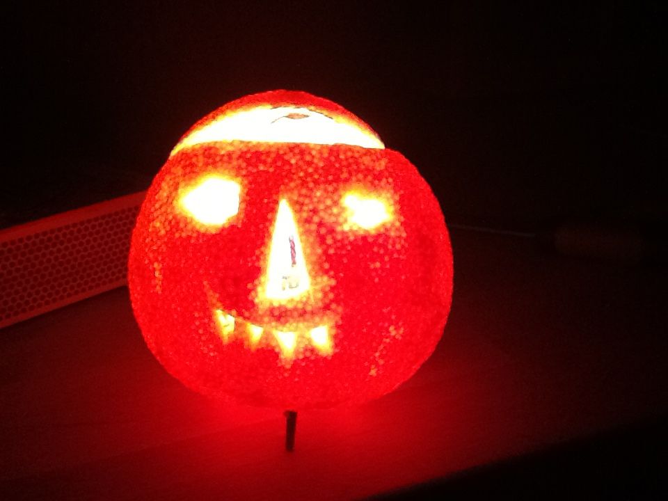 Relatively endearing Halloween satsuma.