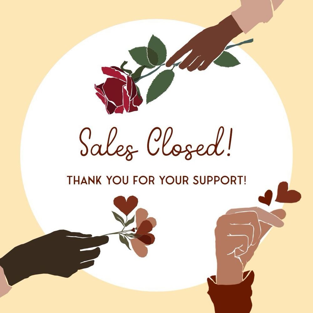 A graphic for Girls Eating Girls: A Dunmeshi WLW Zine that says 'Sales closed! Thank you for your support!'