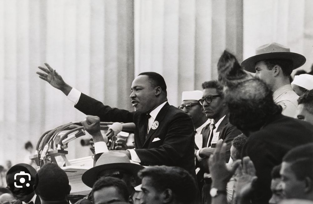 A photo of Dr. Martin Luther King Jr. delivering his speech in Washington DC in 1963.