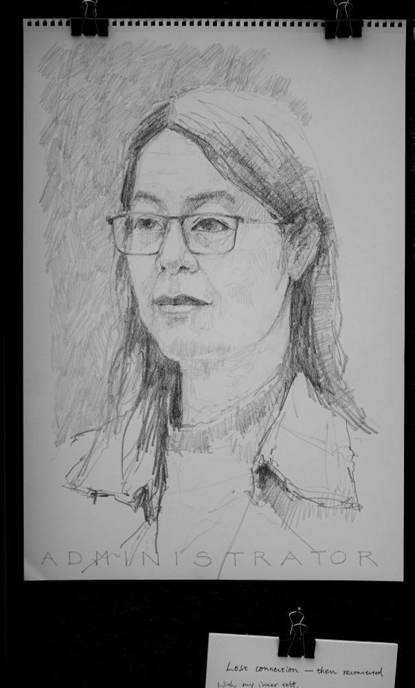 One of the pencil head drawings made in today's final session as a part of the project.
