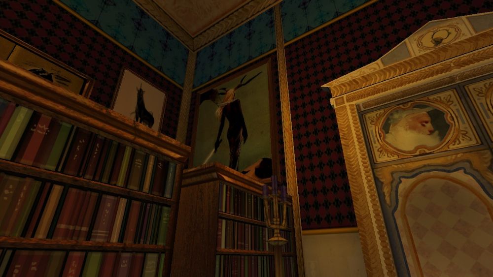 a shot from an angle in the library