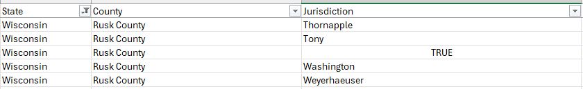 Excel spreadsheet that autocorrected the name of the town of True, Wisconsin to the boolean TRUE