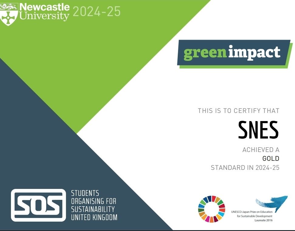 Green Impact Gold Award Certificate for SNES