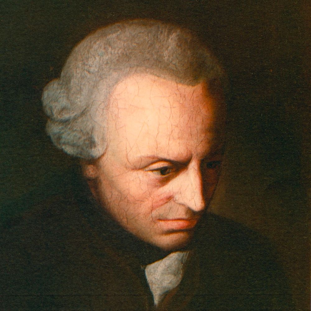 Immanuel Kant stares fixedly towards the bottom right of the frame, clearly trying to figure out why he possibly said the different formulations of the categorical imperative were equivalent 