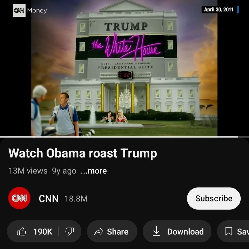 A screenshot of the CNN video "Watch Obama roast Trump" from the white house correspondents dinner on April 30th, 2011, in which the White House is photoshopped as a Trump Tower style building with tacky gold pillars and a chandelier, with golfers out on the lawn. 

Before the image was shown then-president Obama had said "say what you will about Trump, he certainly would bring some change to the white house... let's see what we've got up there."