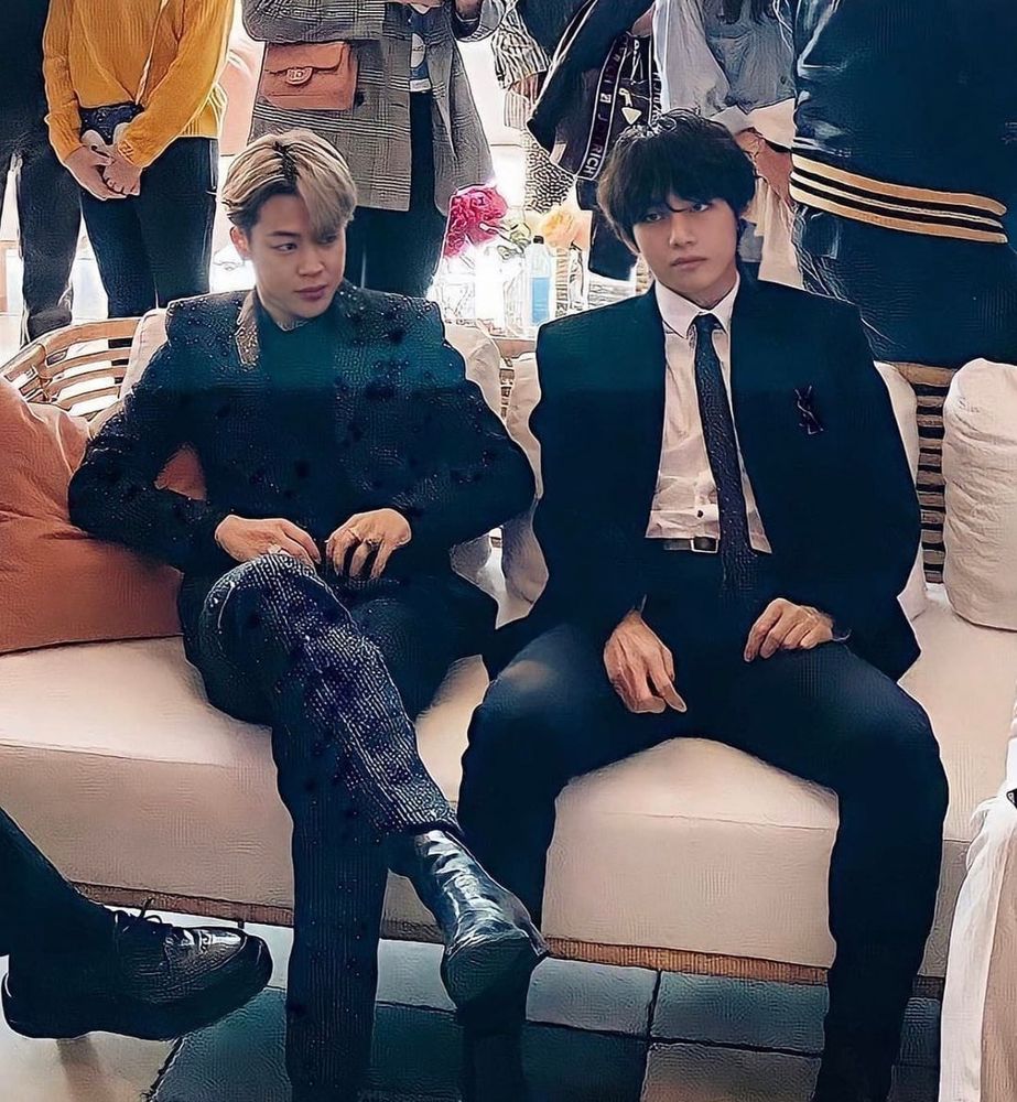 Jimin and Taehyung sitting on a couch in Variety's party