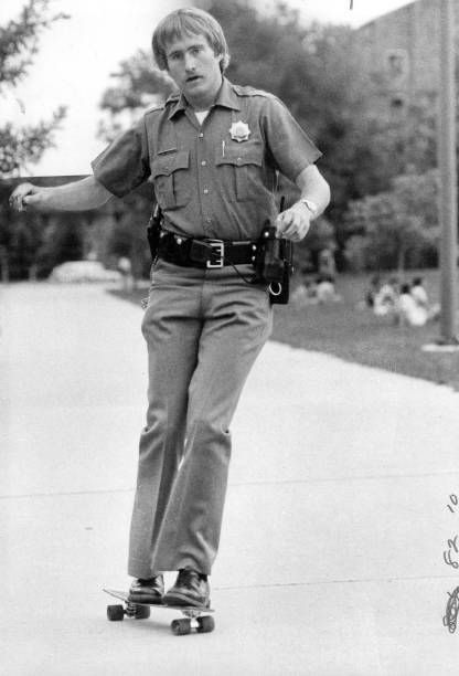Campus policeman patrols area on skateboard, University of Colorado (1976)

Source: The Denver Post Archive