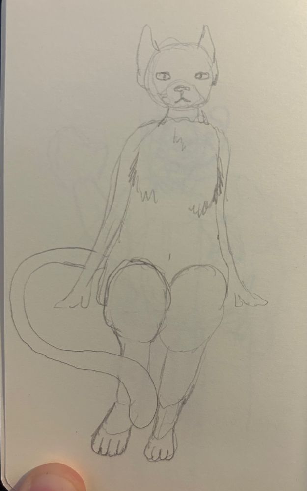 Cat-like anthropomorphic figure sitting 