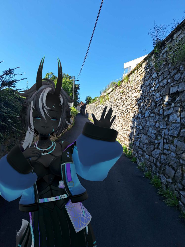 Kamiye out for a walk, waving hi to the camera