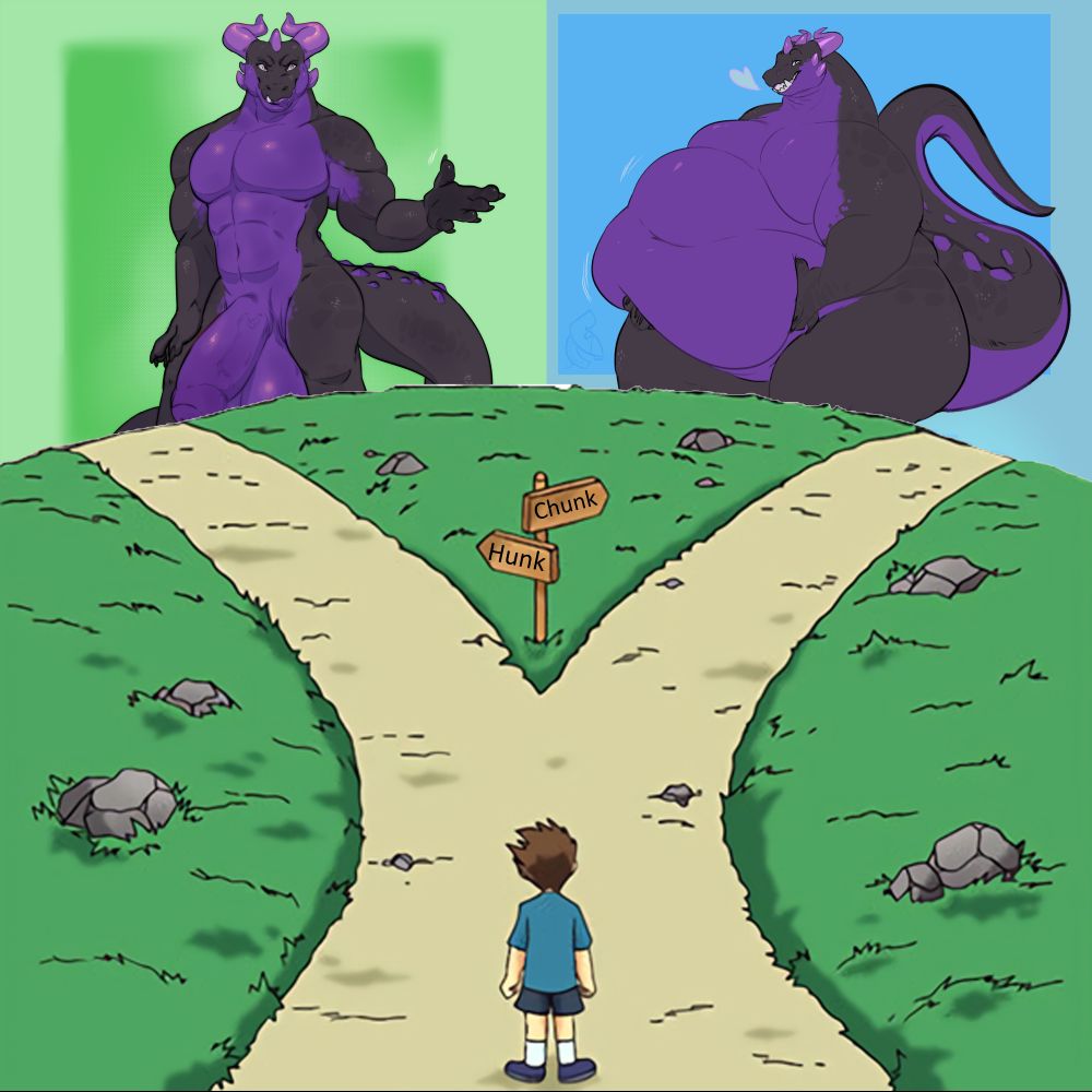 Two paths meme with one path showing a hunky Gideon and the other showing a fat fuck Gideon