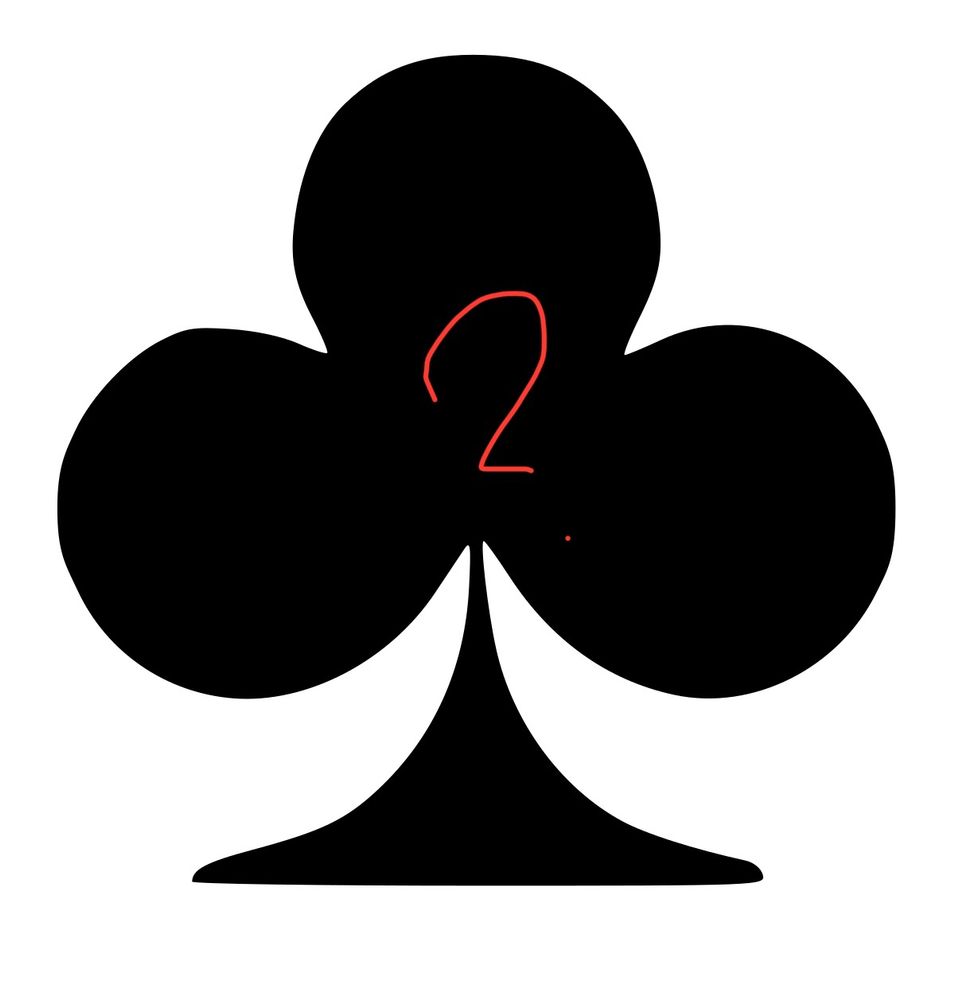 A photo of a club, the last of the suits, with a poorly drawn question mark on top.