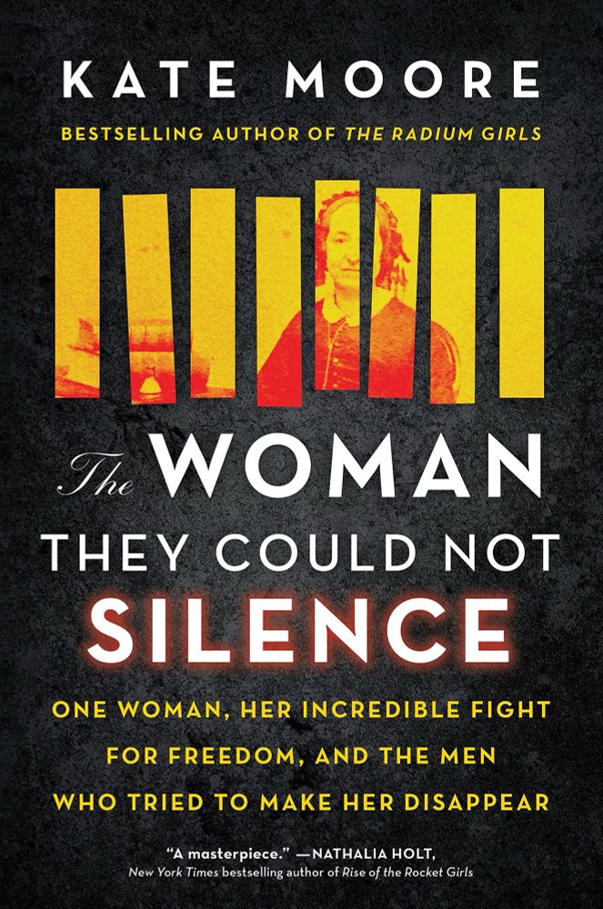 The cover of The Woman They Could Not Silence by Kate Moore is bold and evocative, designed to convey the book’s themes of resilience and defiance. Here’s a descriptive breakdown for the vision impaired:
	1.	Main Image: The cover features a vintage, sepia-toned photograph of a stern-looking woman from the 19th century, dressed in a high-collared blouse with her hair pinned back. The image is faded, with a distressed, aged texture, emphasizing the historical setting.
	2.	Background: The background is a muted, beige or off-white color, resembling parchment or old paper. It gives the cover a sense of history and timelessness.
	3.	Title Text: The title, The Woman They Could Not Silence, is written in large, bold, capitalized letters. The font is modern and clean, standing out sharply against the background, suggesting strength and clarity.
	4.	Subtitle and Author Name: Below the title, in smaller, more delicate letters, the subtitle reads, “One Woman, Her Incredible Fight for Freedom, and the Men Who Tried to Make Her Disappear.” The author’s name, Kate Moore, is positioned at the bottom in bold but slightly smaller text.
	5.	Color Contrast: The text is in black and red, with red highlighting certain words like “Silence” to draw attention to the book’s central conflict and themes of suppression and resistance.

The overall design conveys a sense of both oppression and triumph, aligning with the story’s focus on Elizabeth Packard’s fight for justice and recognition.
