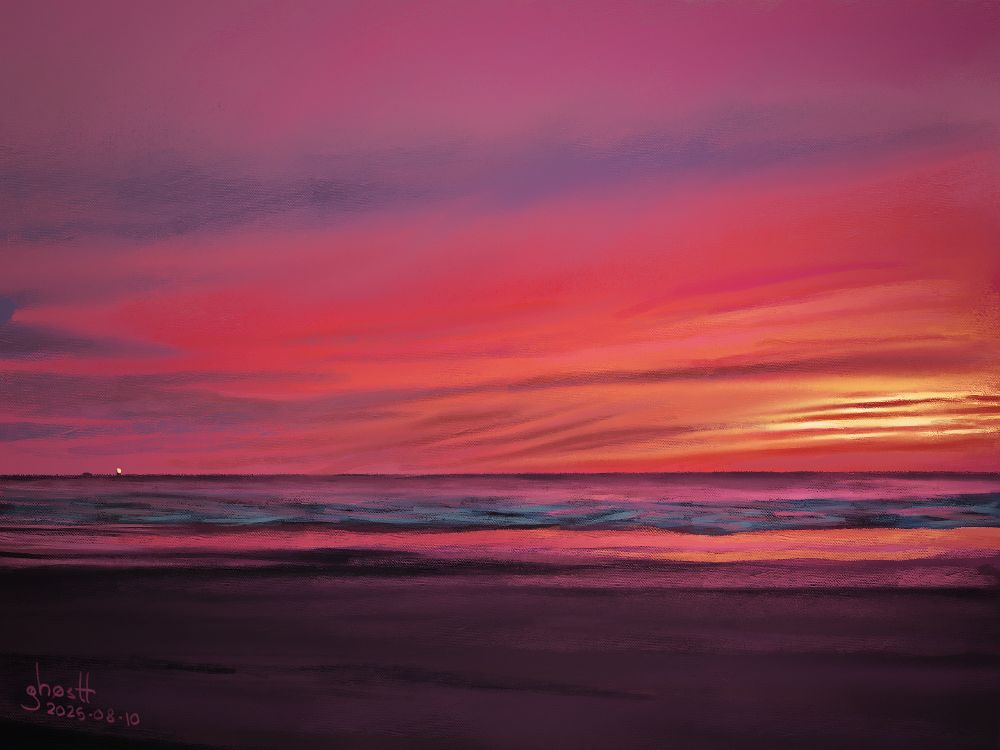 Digital painting of a sunset at a beach.