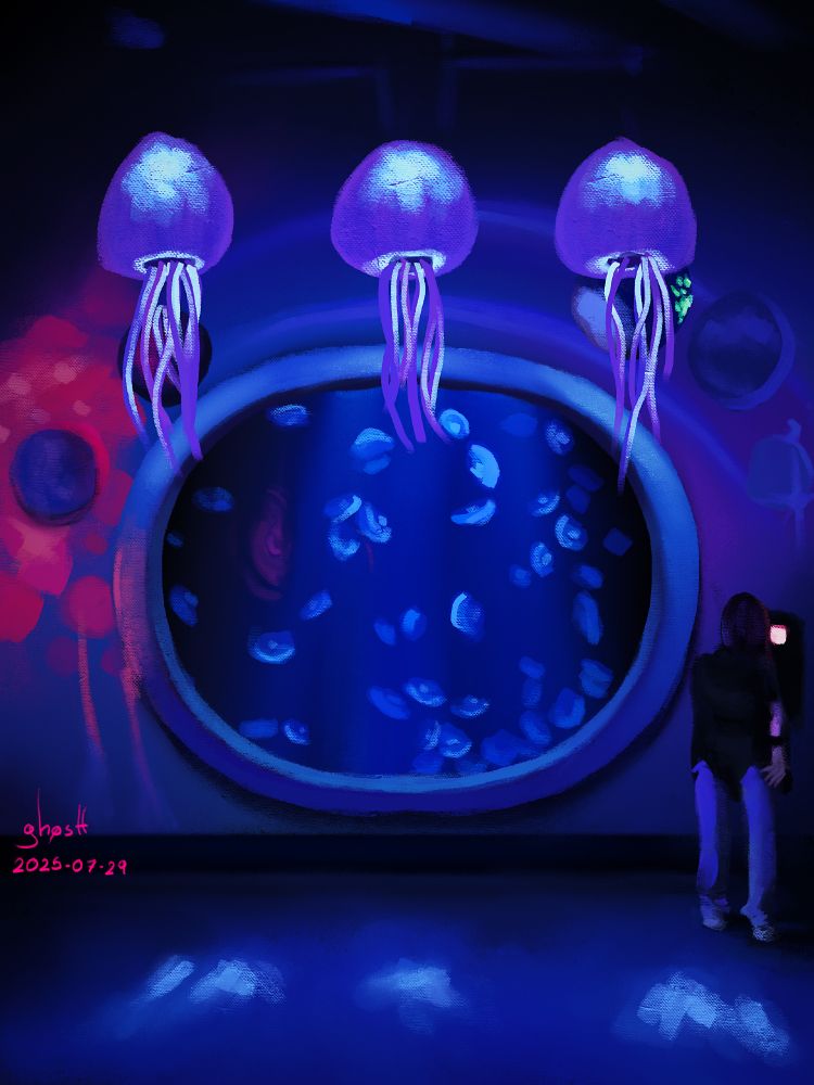 Painting of a jellyfish aquarium