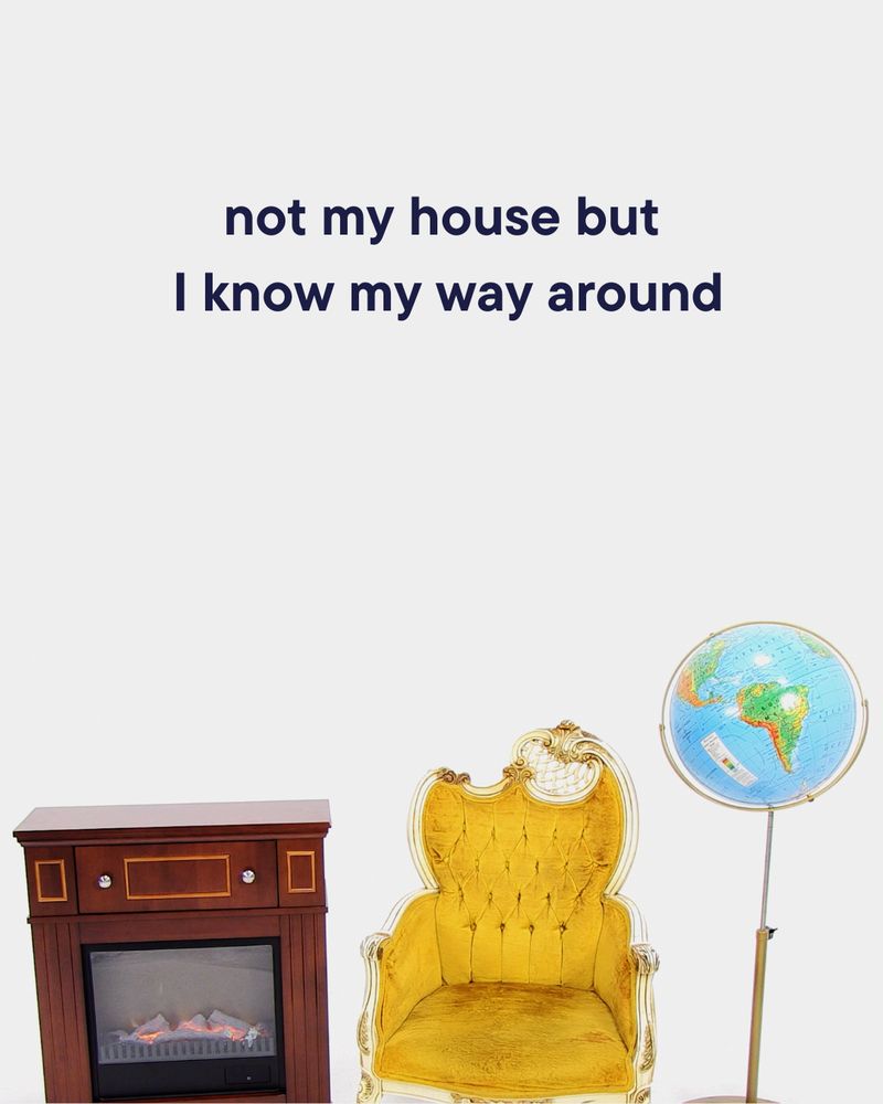 The original and most iconic Crash Course set (fireplace, yellow chair, globe) 