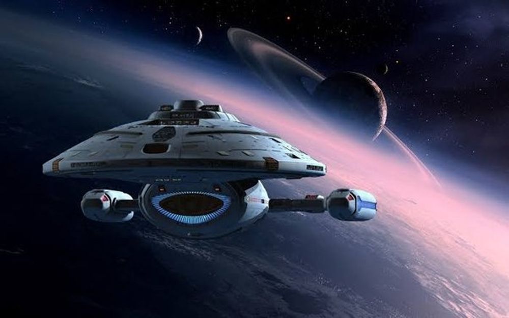 Imagine of starship Voyager in space from the TV show Star Terek Voyager