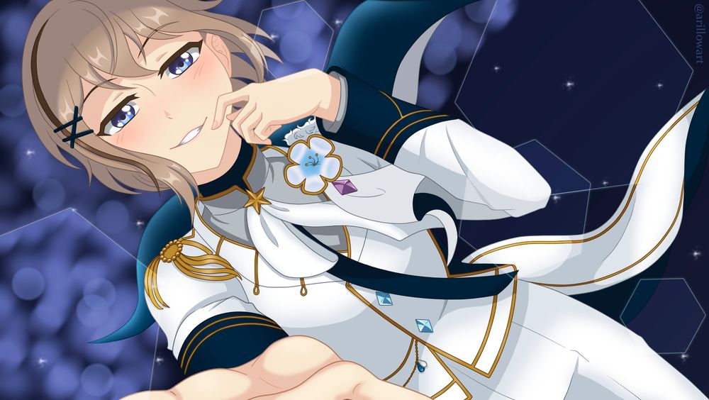 Aki with a hand reaching towards you >:)
He has an elegant smile like a proper idol (I love him)