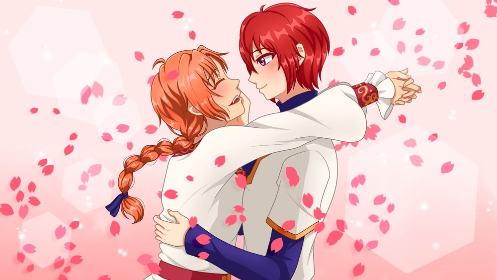 King Leo with his arms around Tsukasa and smiling, while Tsukasa touches his face tenderly.... (King Leo has a long braid btw this is important)
