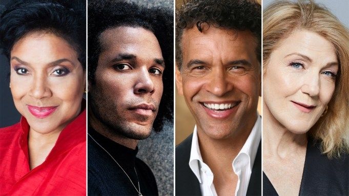 Collage of four actor headshots. Left to Right: Phylicia Rashad, Jordan Donica, Brian Stokes Mitchell, Victoria Clark.