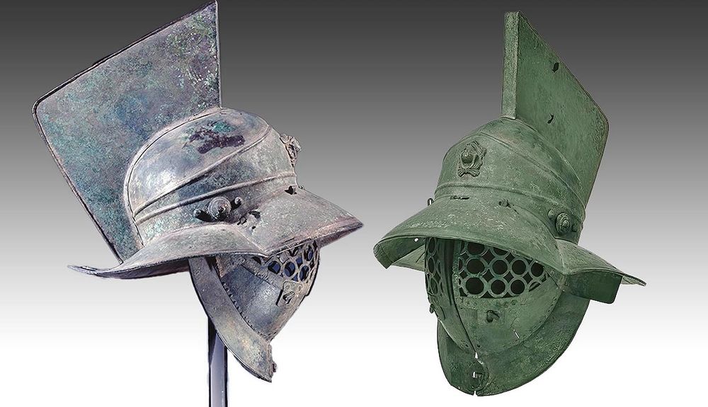 Antique gladiator helmets