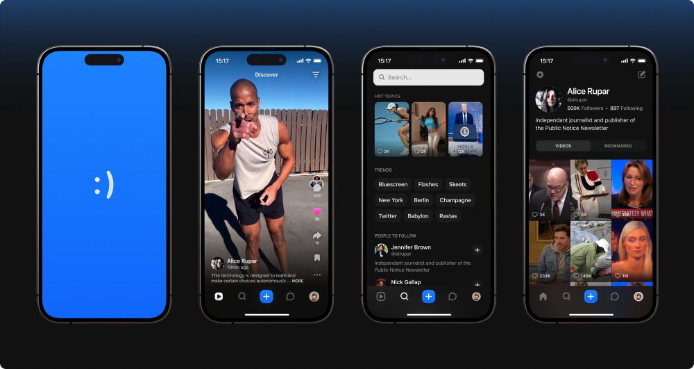 4 screenshots of the app Bluescreen