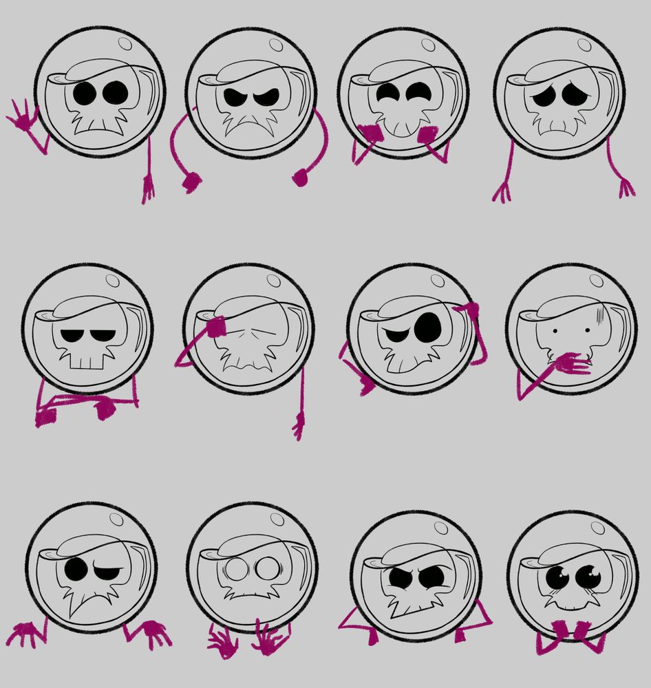 More cartoon skull expressions, this time with little arms to add to the expressions.
