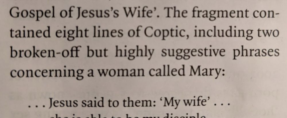 Text describing a fragment of Coptic writing ending with the line "Jesus said to them: 'My wife'"