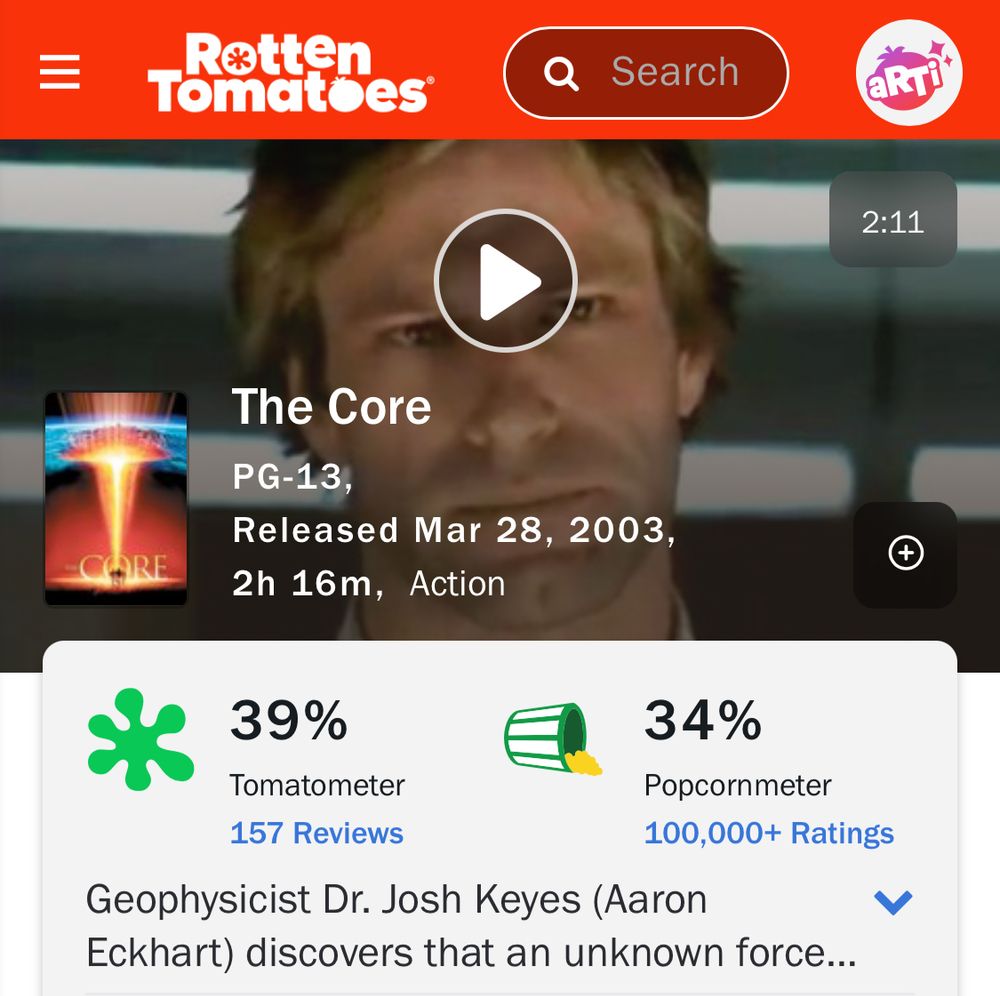 The Rotten Tomatoes page for The Core (2003)