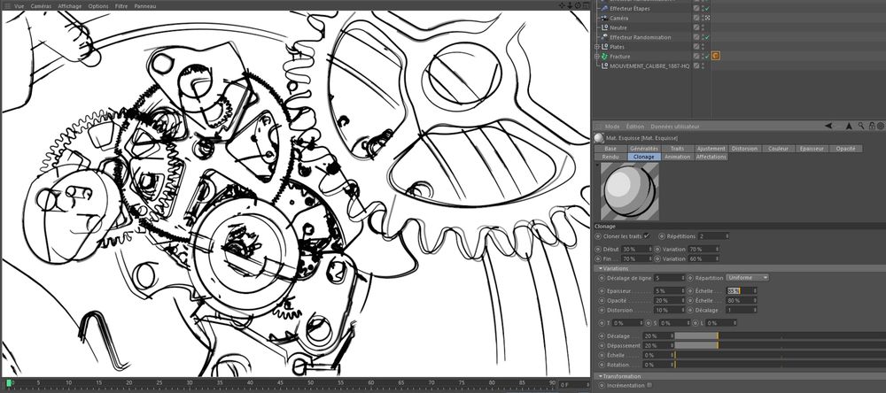 Sketch and Toon render of cog mechanisms in Cinema 4D R17