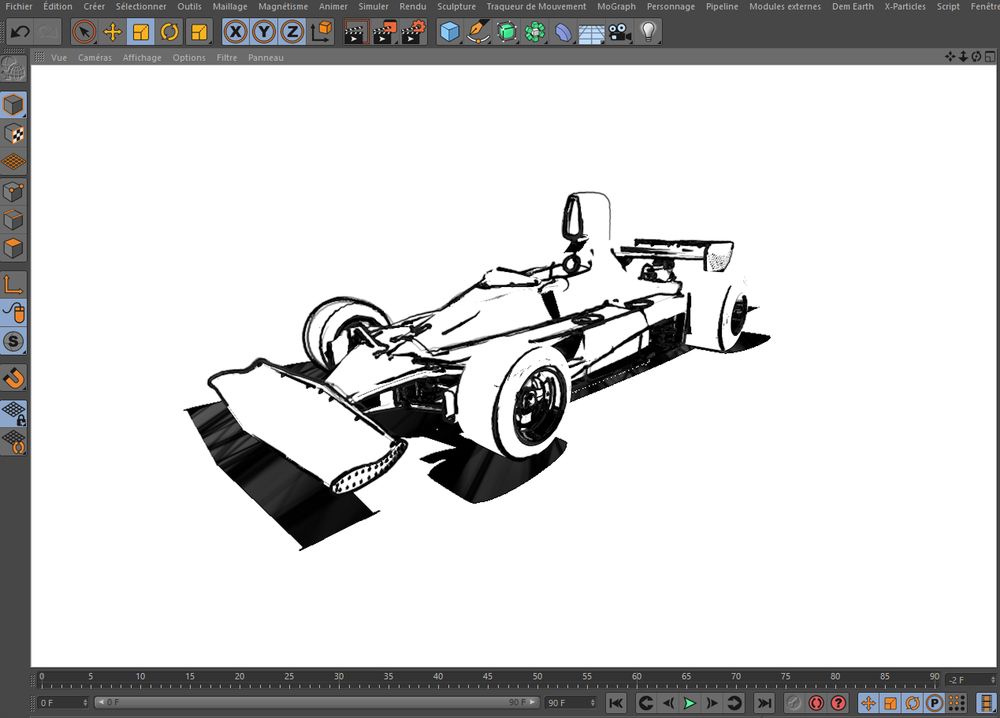 Sketch and Toon render of a formula 1 car in Cinema 4D R17