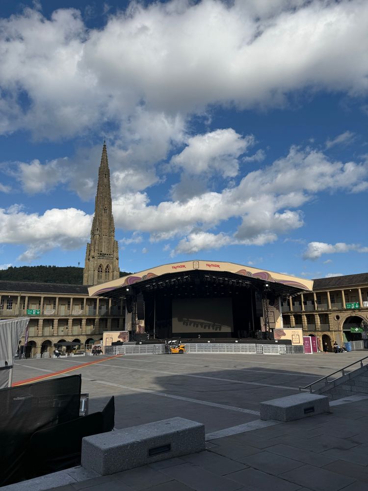 An empty stage stands in the corner of the Piece Hall, Halifax