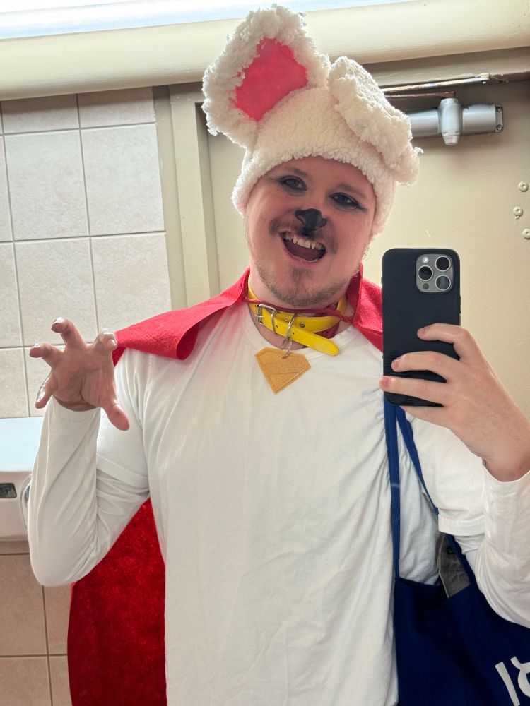 Skyler taking a selfie dressed as Krypto the Superdog from Superman (comics and the 2025 film).